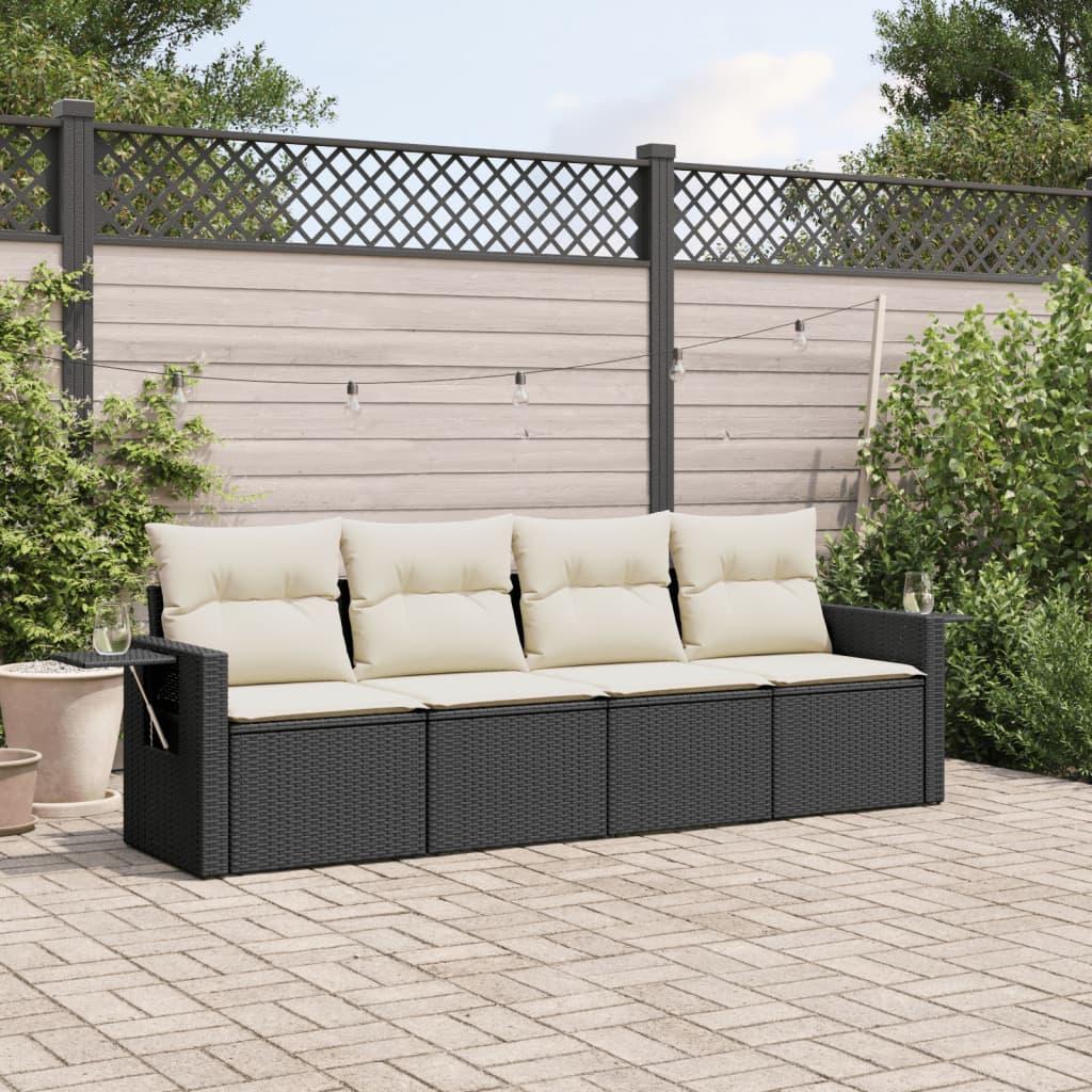 Sofasæt til haven 4 dele med hynder polyrattan sort