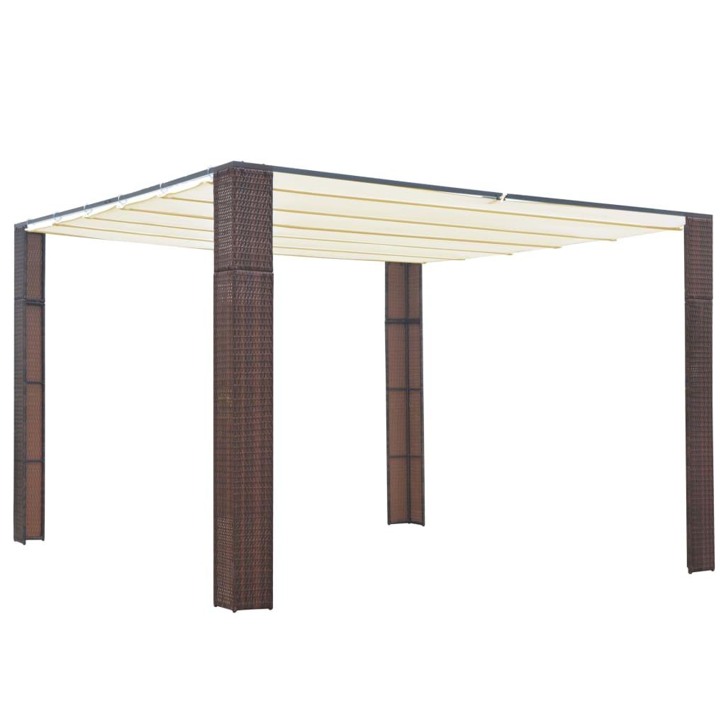 Pavillon med tag polyrattan 300x300x200 cm brun cremefarvet