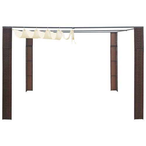 Pavillon med tag polyrattan 300x300x200 cm brun cremefarvet