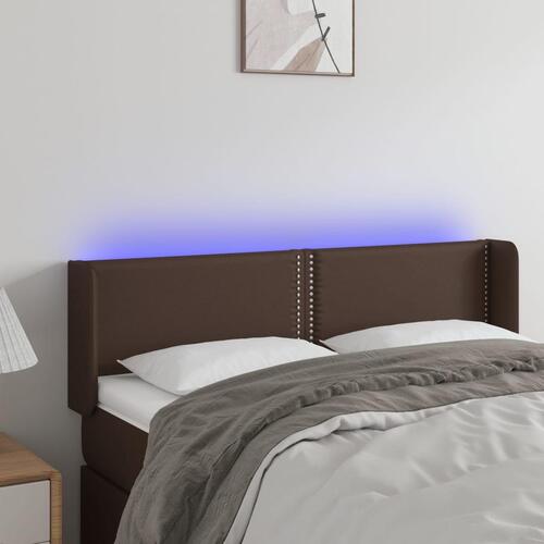 Sengegavl med LED-lys 147x16x78/88 cm kunstlæder brun