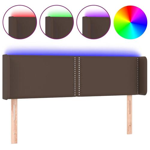 Sengegavl med LED-lys 147x16x78/88 cm kunstlæder brun