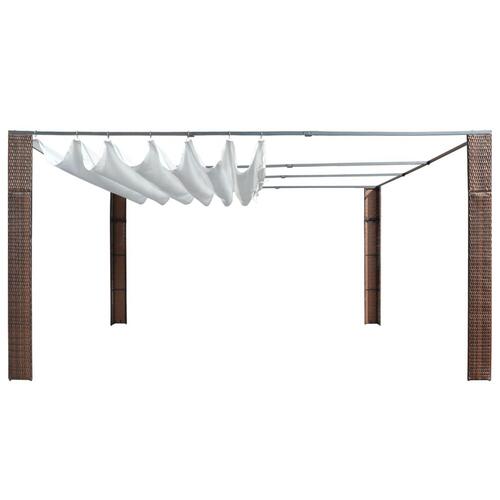 Pavillon med tag polyrattan 400x400x200 cm brun cremefarvet