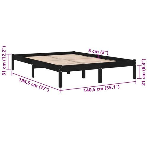 Sengeramme 135x190 cm Double massivt fyrretræ sort