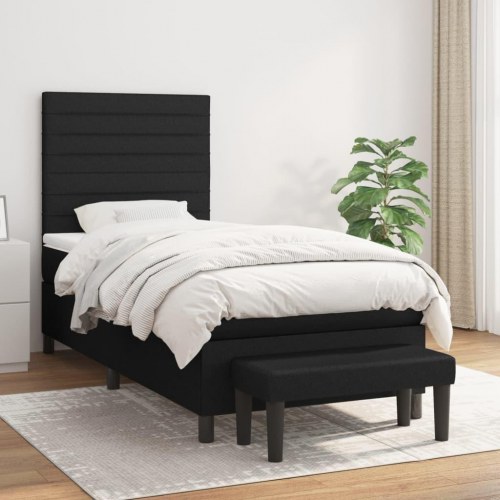 Kontinentalseng med madras 90x190 cm - stof, sort
