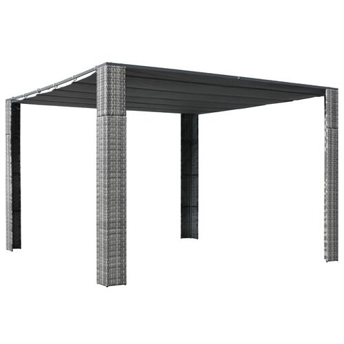 Pavillon med tag polyrattan 300x300x200 cm grå antracitgrå