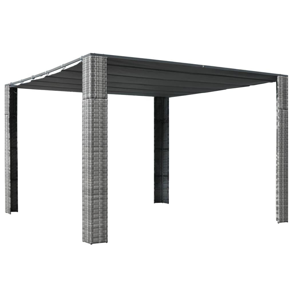 Pavillon med tag polyrattan 300x300x200 cm grå antracitgrå