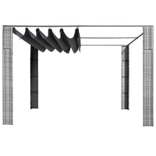 Pavillon med tag polyrattan 300x300x200 cm grå antracitgrå