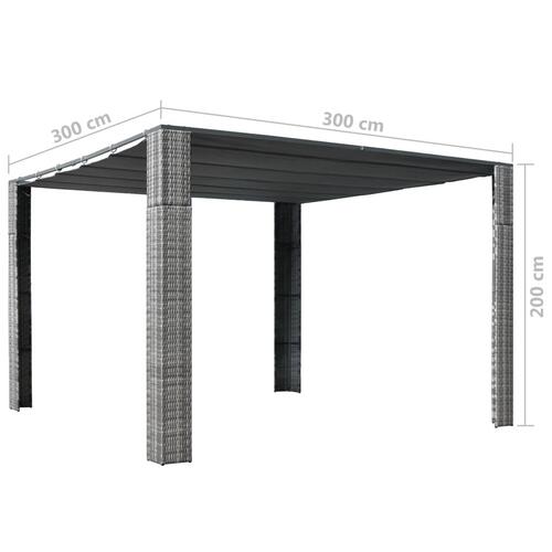 Pavillon med tag polyrattan 300x300x200 cm grå antracitgrå