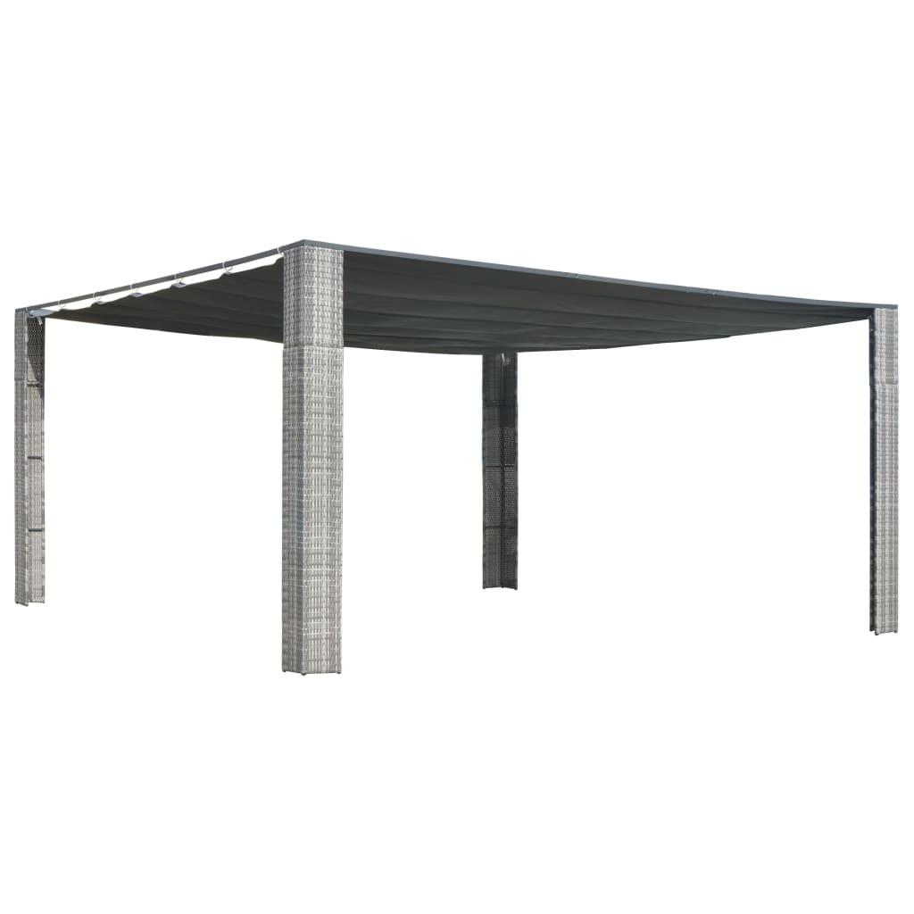 Pavillon med glidetag polyrattan 400x400x200 cm grå antracitgrå