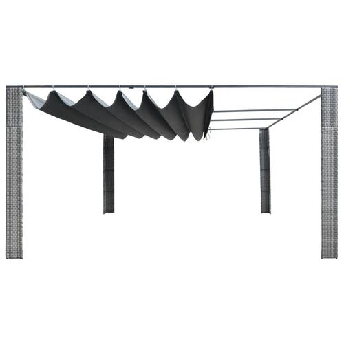 Pavillon med glidetag polyrattan 400x400x200 cm grå antracitgrå