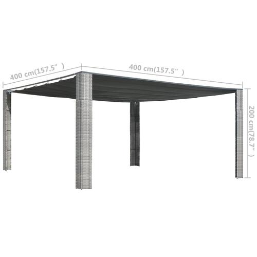 Pavillon med glidetag polyrattan 400x400x200 cm grå antracitgrå