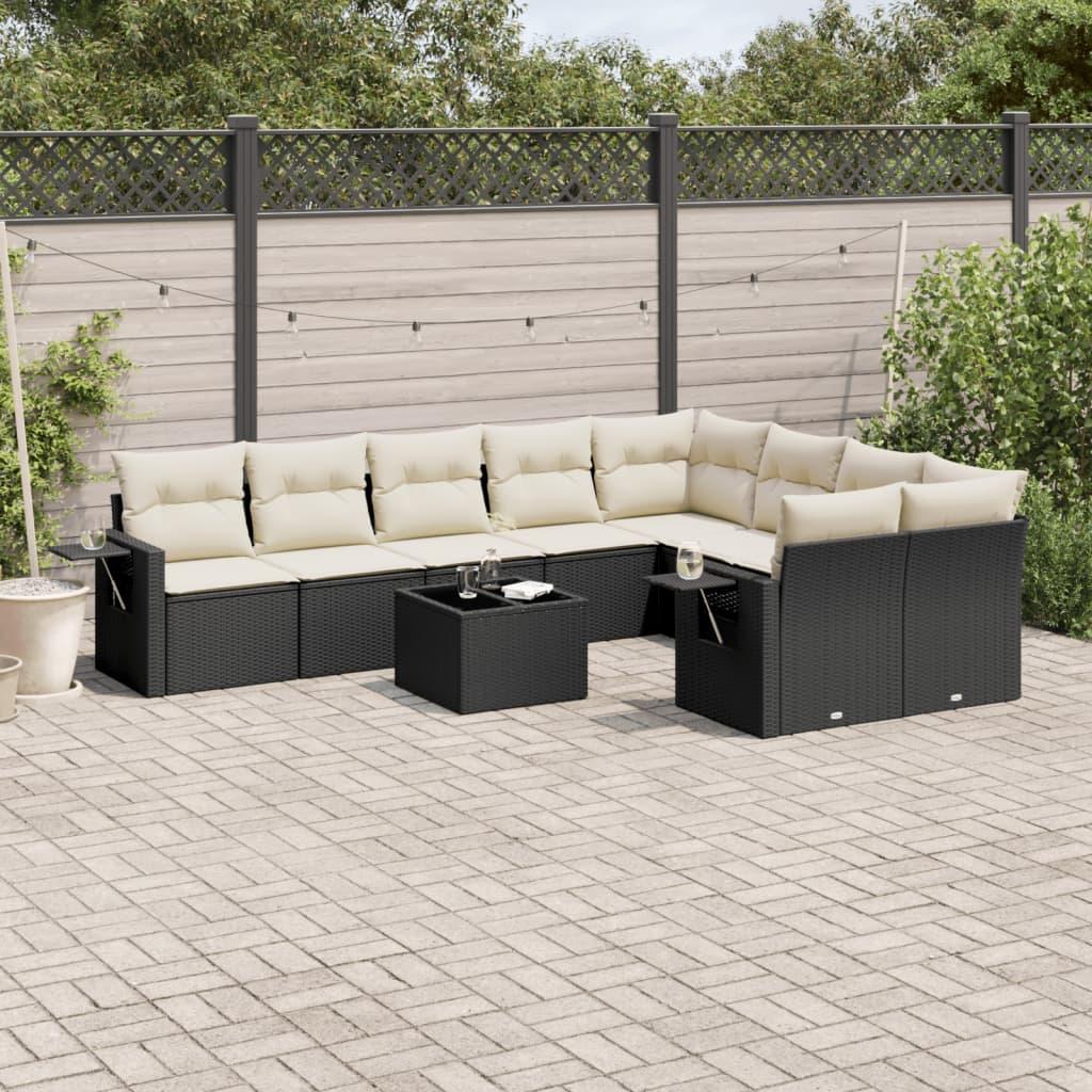 Sofasæt til haven 10 dele med hynder polyrattan sort