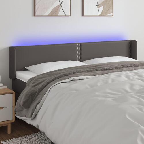 Sengegavl med LED-lys 203x16x78/88 cm kunstlæder grå