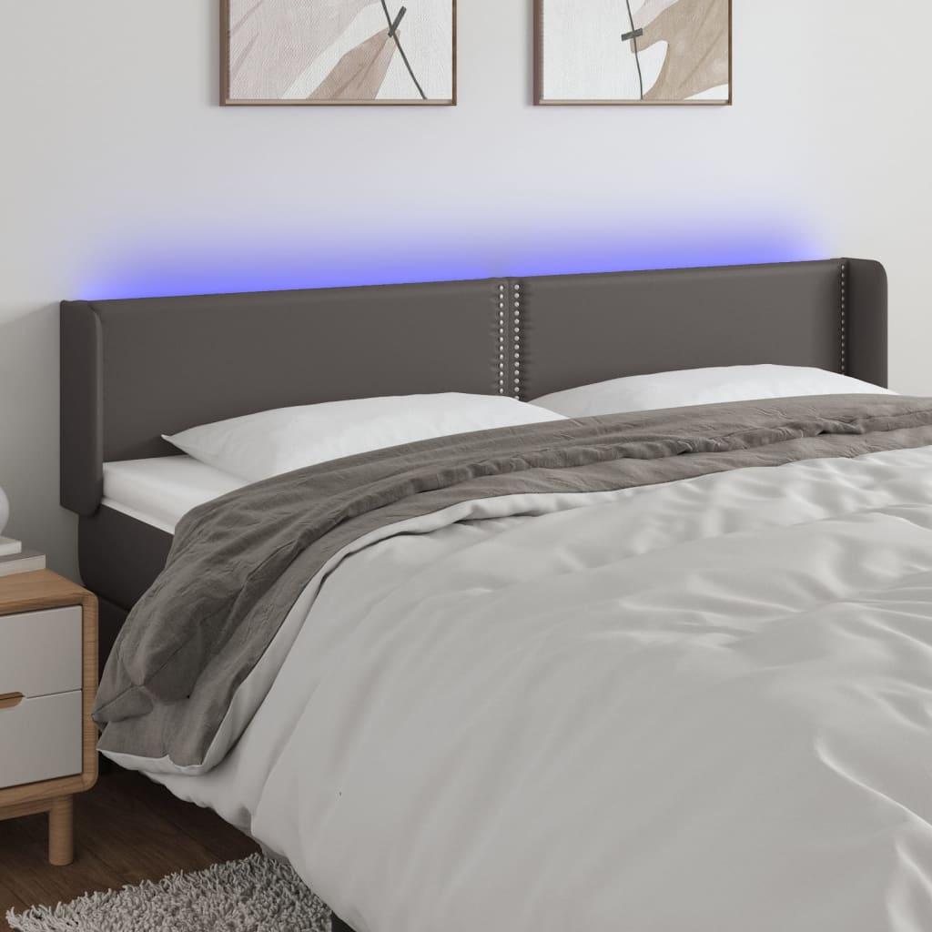 Sengegavl med LED-lys 203x16x78/88 cm kunstlæder grå