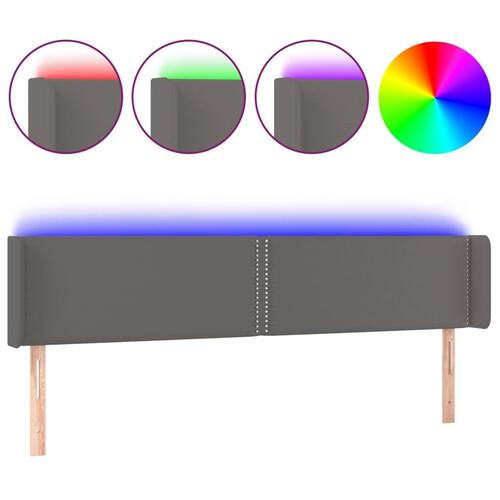 Sengegavl med LED-lys 203x16x78/88 cm kunstlæder grå