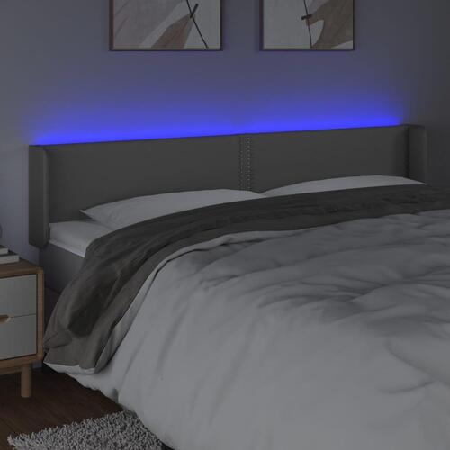 Sengegavl med LED-lys 203x16x78/88 cm kunstlæder grå