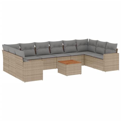 Havesofasæt 11 dele med hynder polyrattan beige