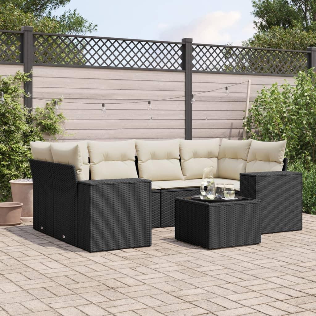 Sofasæt til haven 7 dele med hynder polyrattan sort