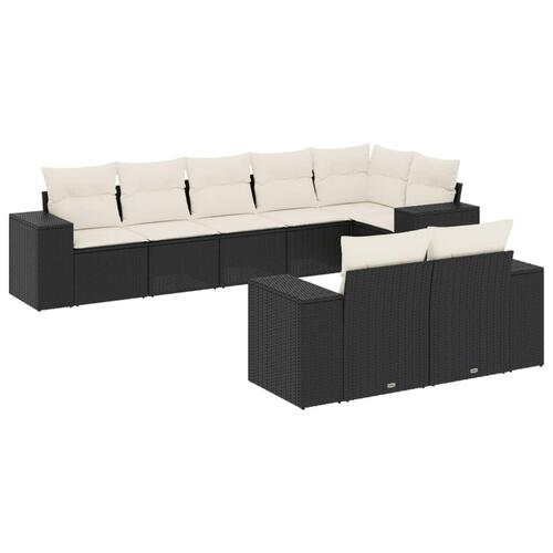 Sofasæt til haven 8 dele med hynder polyrattan sort