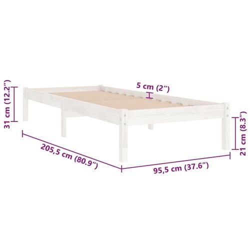 Sengestel 90x200 cm massivt fyrretræ hvid