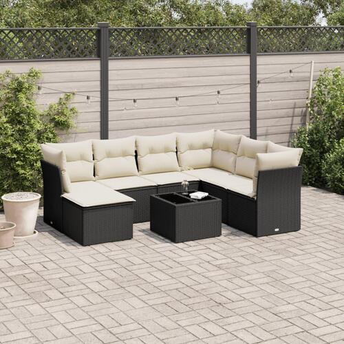 Sofasæt til haven 8 dele med hynder polyrattan sort