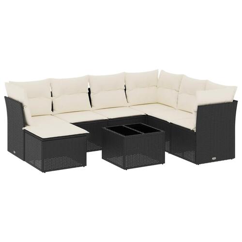 Sofasæt til haven 8 dele med hynder polyrattan sort
