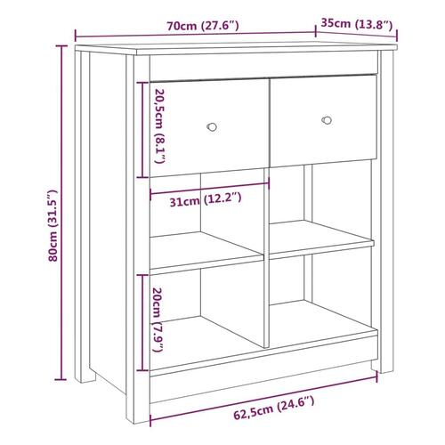 Skænk 70x35x80 cm massivt fyrretræ