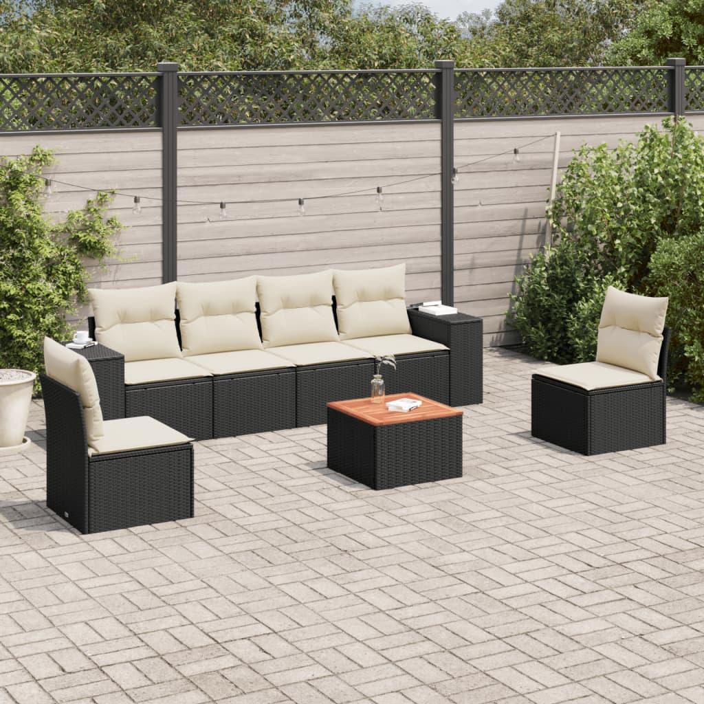 Sofasæt til haven 7 dele med hynder polyrattan sort