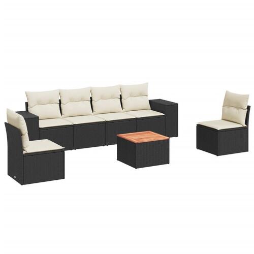 Sofasæt til haven 7 dele med hynder polyrattan sort