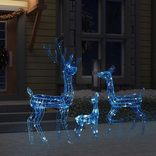 Juledekoration rensdyrfamilie 300 LED'er akryl blå