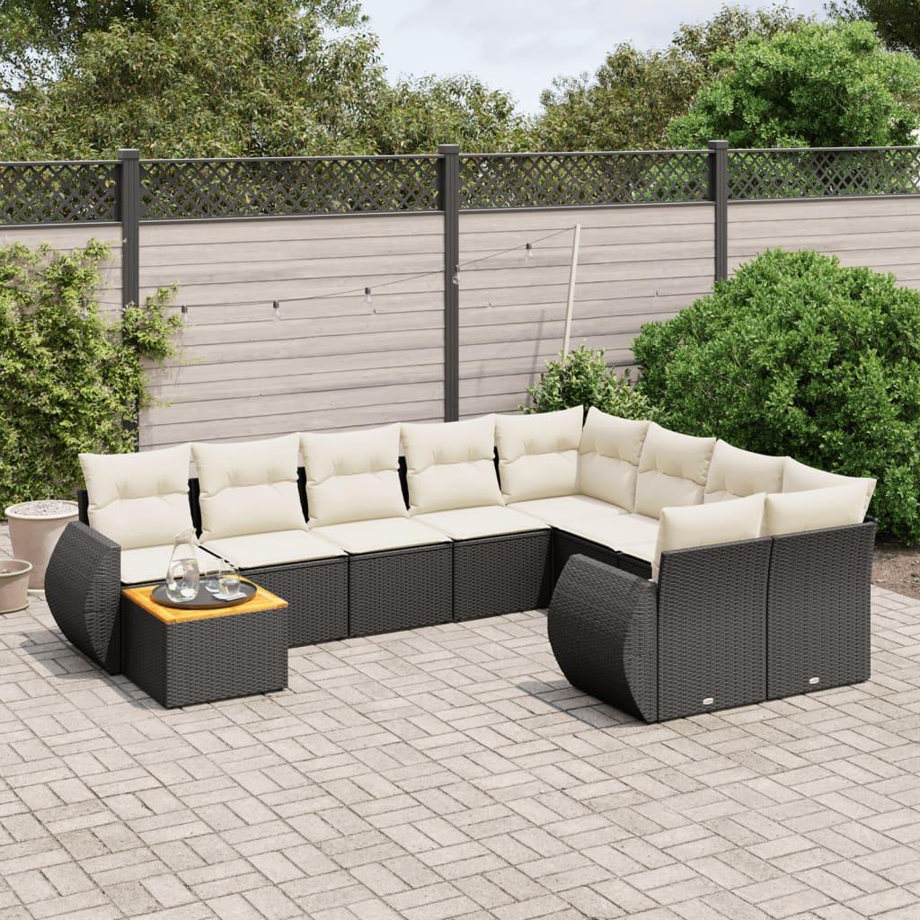 Sofasæt til haven 10 dele med hynder polyrattan sort