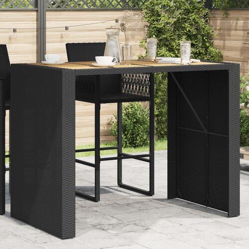 Havebord med akacietop 145x80x110 cm polyrattan sort