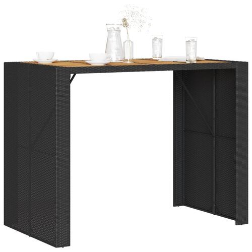 Havebord med akacietop 145x80x110 cm polyrattan sort