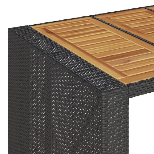 Havebord med akacietop 145x80x110 cm polyrattan sort