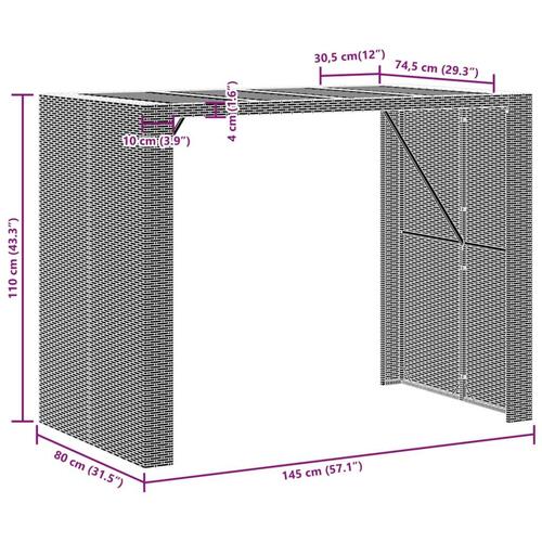 Havebord med akacietop 145x80x110 cm polyrattan sort