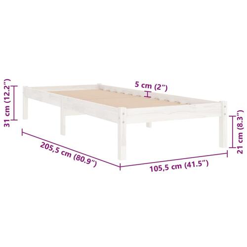 Sengestel 100x200 cm massivt fyrretræ hvid
