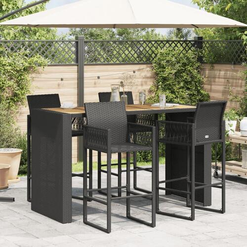 Havebord med akacietop 185x80x110 cm polyrattan sort