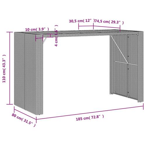 Havebord med akacietop 185x80x110 cm polyrattan sort
