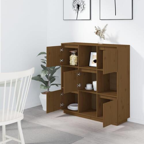 Højskab 110,5x35x117 cm massivt fyrretræ gyldenbrun