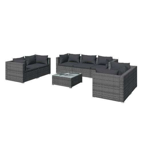 Loungesæt til haven 8 dele med hynder polyrattan grå