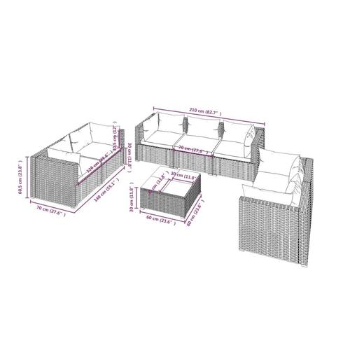 Loungesæt til haven 8 dele med hynder polyrattan grå