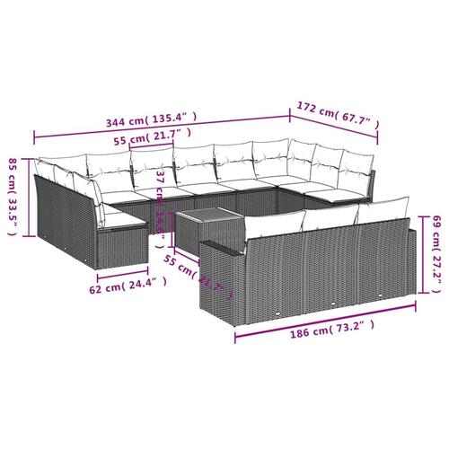 Sofasæt til haven 14 dele med hynder polyrattan sort