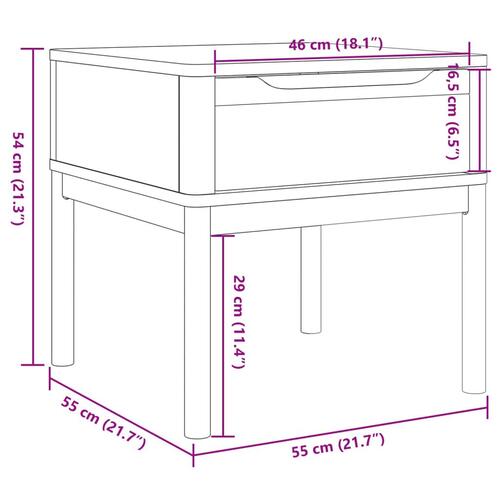 Lampebord FLORO 55x55x54 cm massivt fyrretræ hvid