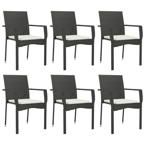 Spisebordssæt til haven 7 dele med hynder polyrattan sort
