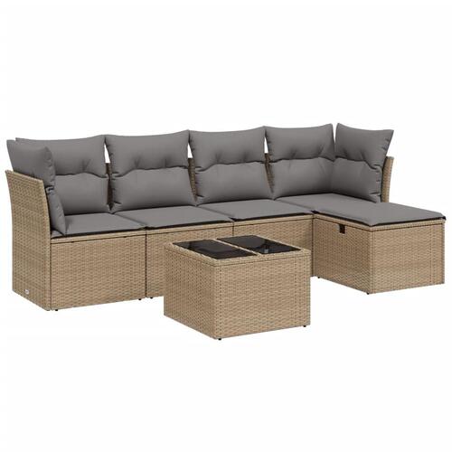 Havesofasæt 6 dele med hynder polyrattan beige