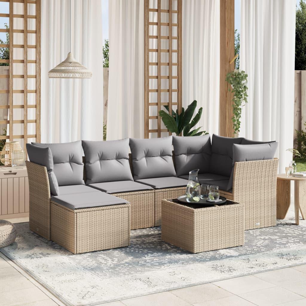 Havesofasæt 7 dele med hynder polyrattan beige