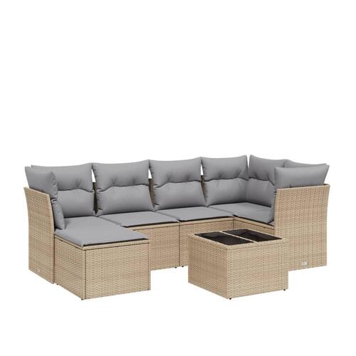 Havesofasæt 7 dele med hynder polyrattan beige
