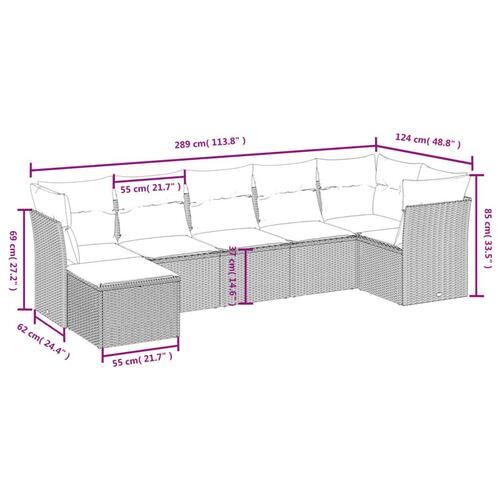 Sofasæt til haven 7 dele med hynder polyrattan sort
