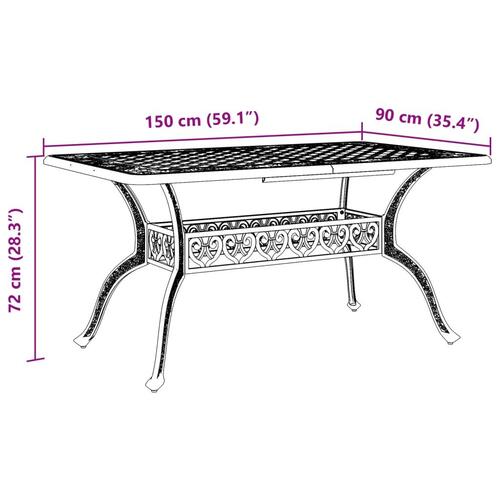 Havebord 150x90x72 cm støbt aluminium hvid