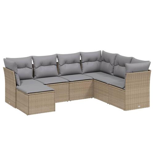 Havesofasæt 7 dele med hynder polyrattan beige